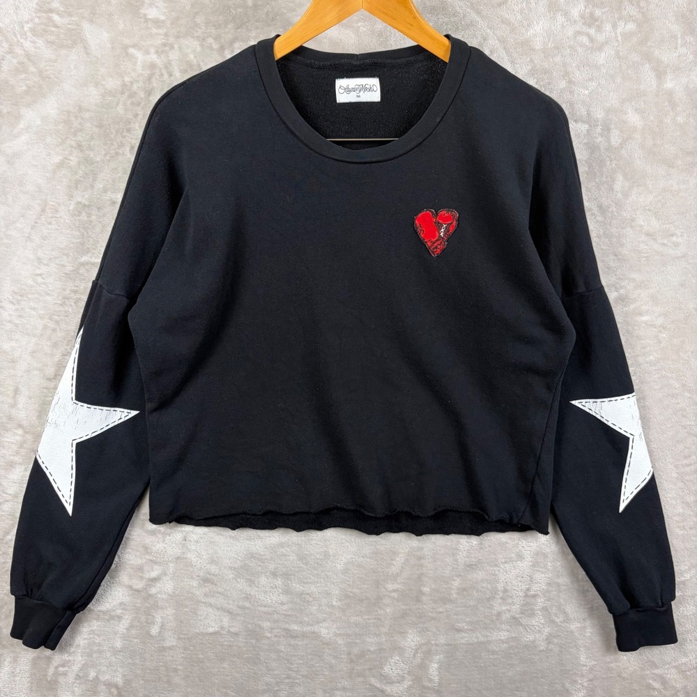 Lauren Moshi Womens XS Black Cropped Sweatshirt Star Lee Boxing Glove